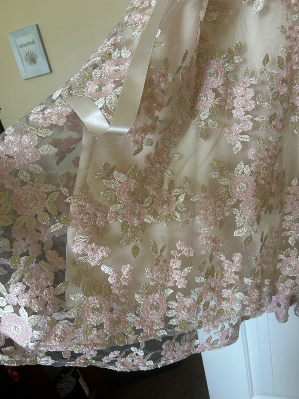 Tahari Pink and Cream Floral Embroidered Wedding Dress - Picture 4 of 10